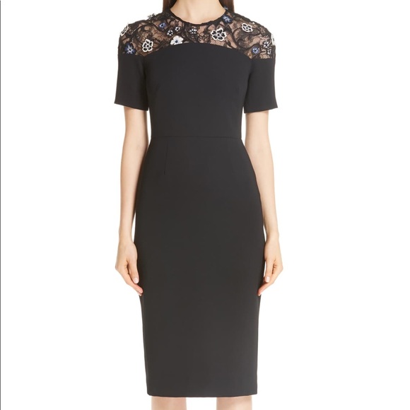 Lela Rose Dresses & Skirts - Lela Rose 3D Floral Lace Yoke Sheath Dress